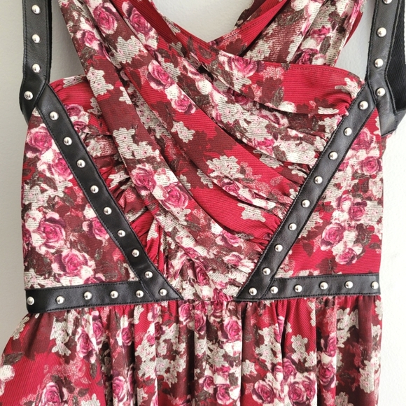 The Kooples Studded Leather Harness Floral Dress - Picture 4 of 12